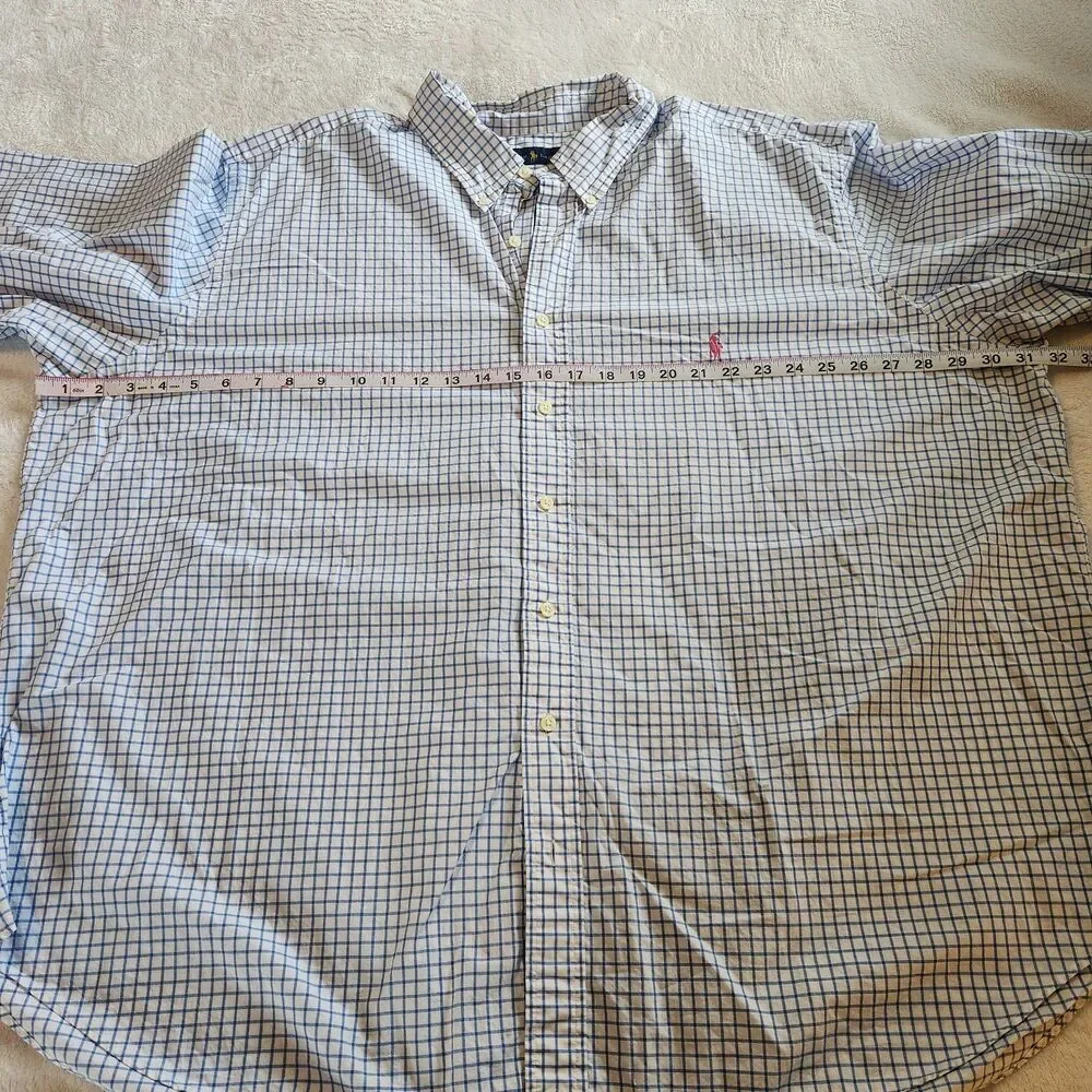 Polo Ralph Lauren Big & Tall Shirt Mens 3XB Blue White Check Button Down EUC